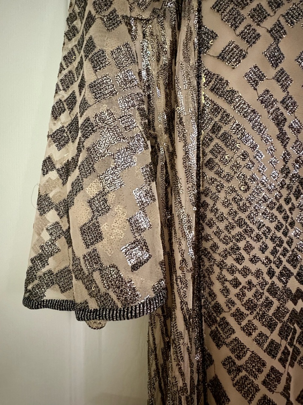 Anna Sui Crystal Caftan - Nude and Silver Sequined Dress - Size XS